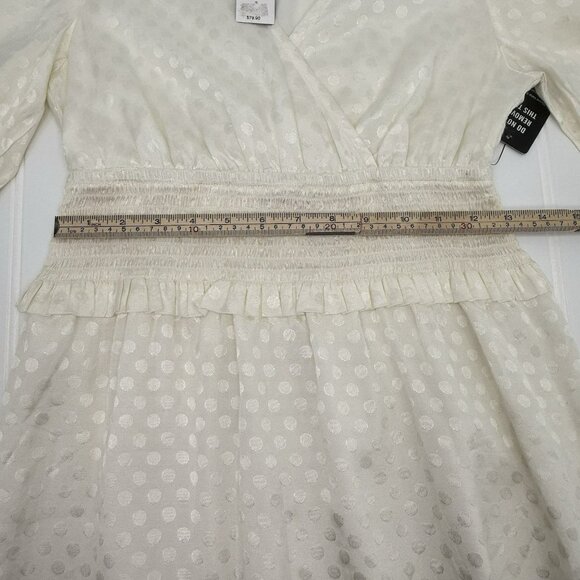 Express Ivory Smocked Puff Sleeve Dress Patterned Size Small Elastic Waist NWT - Picture 6 of 10
